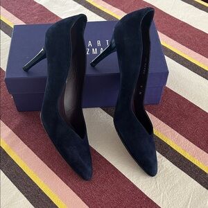 Stuart Weitzman navy suede pumps with electric blue patent leather heel.  Size 9